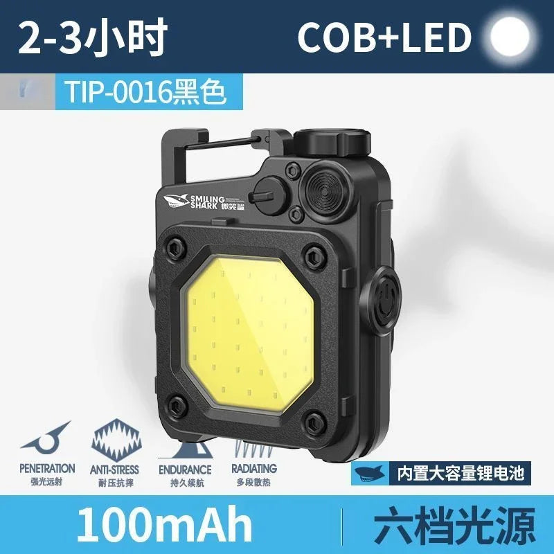 SMILING SHARK Flashlight Magnetic Clothe Clip Running Light | Outdoor Strong LED Camping Lantern with Power Indicator