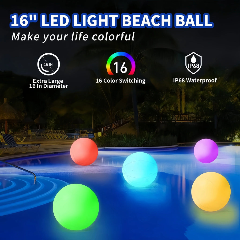 Pool Infaltable Ball - 1 Pack Light Up Beach Balls 8 Light Modes, Pool Beach Games Balls for Outdoor or Indoor Activities
